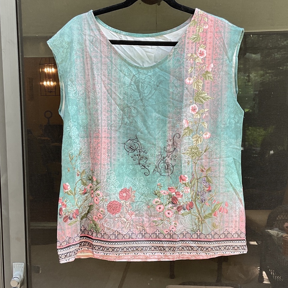Floral Print Women's Top - Multicolor, Size Large